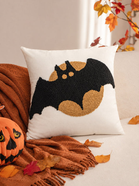 Halloween Decor Tufted Embroidered Throw Pillow Cover 1pc/2pcs Ghost Moon Bat Spooky Pattern Hidden Zipper 45x45cm Trick Or Treat Autumn Decorative Pillowcase (Pillow Insert Not Included) Suitable For