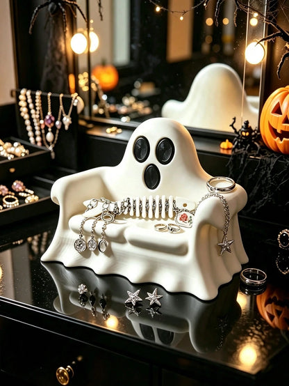 Halloween Pumpkin Sofa Shaped Jewelry Storage Tray, Cute Ghost Sofa, Pumpkin Sofa Ring Necklace Earring Storage Rack, Gothic Halloween Resin Decorative Jewelry Storage Dish, Small Desktop Accessory Di