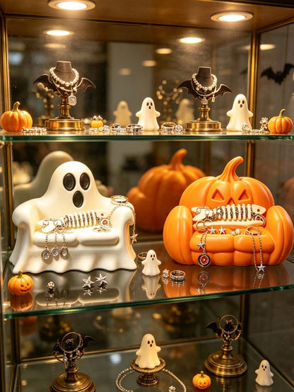 Halloween Pumpkin Sofa Shaped Jewelry Storage Tray, Cute Ghost Sofa, Pumpkin Sofa Ring Necklace Earring Storage Rack, Gothic Halloween Resin Decorative Jewelry Storage Dish, Small Desktop Accessory Di