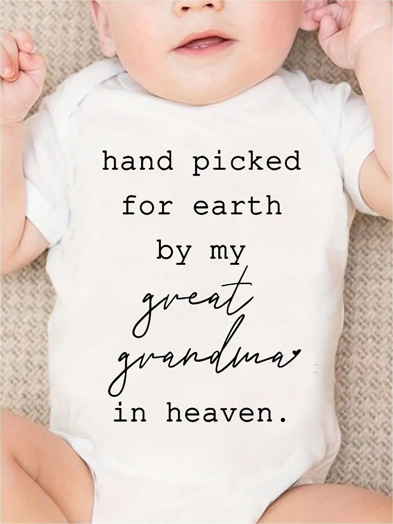 HAND PICKED FOR EARTH BY MY GREAT GRANDMA IN HEAVEN Print Casual Comfortable Short Sleeve Baby Romper Funny Newborn Boys Clothes 100% Cotton Triangle Jumpsuit