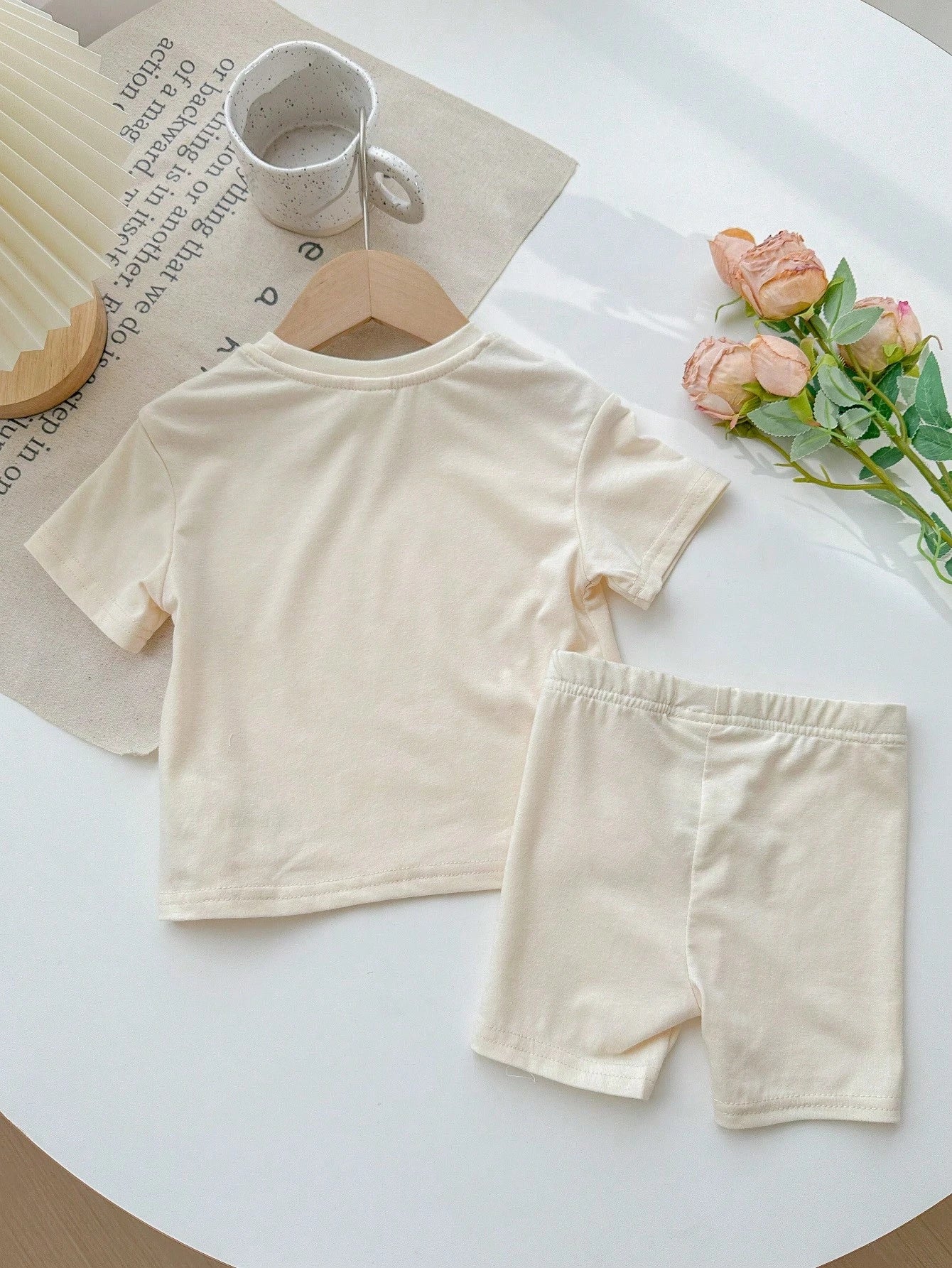 Happikins Baby Girl White Summer Casual In My Toddler Era Graphic Letter Print Loose Crew Neck T-Shirt And Tight Shorts Set,Vacation Clothes