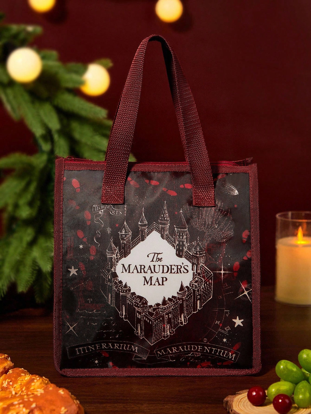 HARRY POTTER X 1 Pc Marauder's Map Printed Insulated Lunch Bag, Keeps Food Warm Or Cold, Large Capacity Picnic Bag Fits Lunch Box & Drink, Suitable For Picnic, Camping, Travel, Home Use, Family