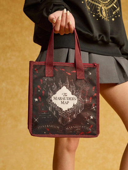 HARRY POTTER X 1 Pc Marauder's Map Printed Insulated Lunch Bag, Keeps Food Warm Or Cold, Large Capacity Picnic Bag Fits Lunch Box & Drink, Suitable For Picnic, Camping, Travel, Home Use, Family