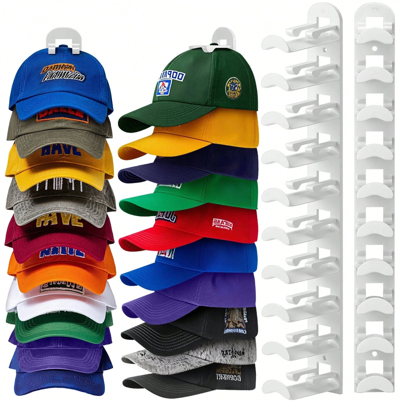 Hatisan 2 Pack Hat Organizer Holder For Baseball Caps, Strong Adhesive Hat Rack For Wall, MultiLayer Hat Storage, Durable Plastic, Wall Mounted Hat Hooks Hold Up To 20 Hats For Closet Door And Bedroom