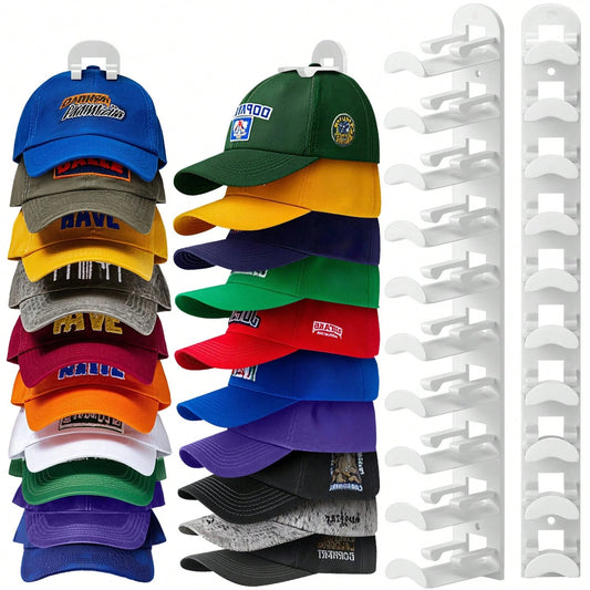 Hatisan 2 Pack Hat Organizer Holder For Baseball Caps, Strong Adhesive Hat Rack For Wall, MultiLayer Hat Storage, Durable Plastic, Wall Mounted Hat Hooks Hold Up To 20 Hats For Closet Door And Bedroom