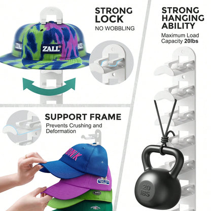 Hatisan 2 Pack Hat Organizer Holder For Baseball Caps, Strong Adhesive Hat Rack For Wall, MultiLayer Hat Storage, Durable Plastic, Wall Mounted Hat Hooks Hold Up To 20 Hats For Closet Door And Bedroom