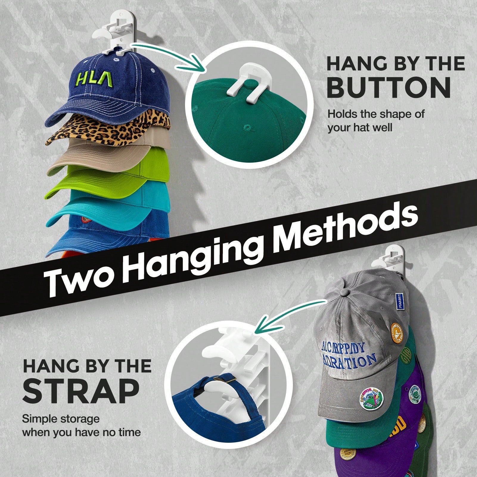 Hatisan 2 Pack Hat Organizer Holder For Baseball Caps, Strong Adhesive Hat Rack For Wall, MultiLayer Hat Storage, Durable Plastic, Wall Mounted Hat Hooks Hold Up To 20 Hats For Closet Door And Bedroom