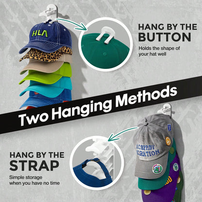 Hatisan 2 Pack Hat Organizer Holder For Baseball Caps, Strong Adhesive Hat Rack For Wall, MultiLayer Hat Storage, Durable Plastic, Wall Mounted Hat Hooks Hold Up To 20 Hats For Closet Door And Bedroom