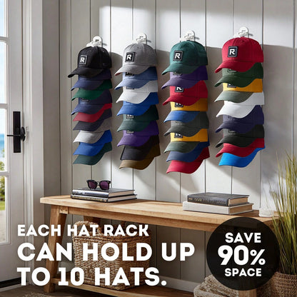 Hatisan 2 Pack Hat Organizer Holder For Baseball Caps, Strong Adhesive Hat Rack For Wall, MultiLayer Hat Storage, Durable Plastic, Wall Mounted Hat Hooks Hold Up To 20 Hats For Closet Door And Bedroom