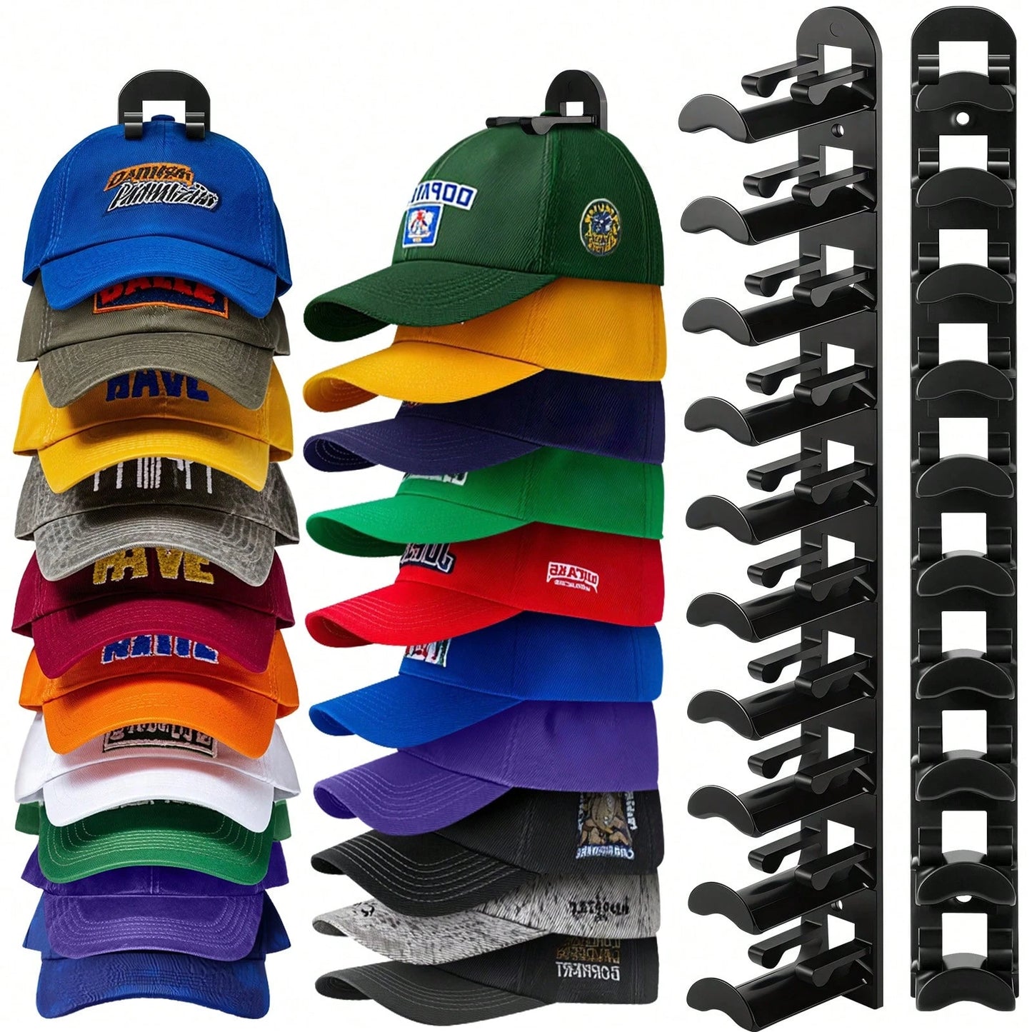 Hatisan 2 Pack Hat Organizer Holder For Baseball Caps, Strong Adhesive Hat Rack For Wall, MultiLayer Hat Storage, Durable Plastic, Wall Mounted Hat Hooks Hold Up To 20 Hats For Closet Door And Bedroom