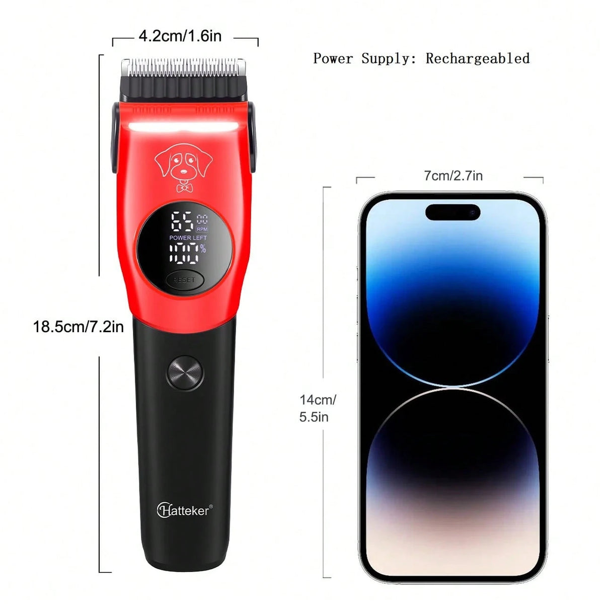 Hatteker 1pc Pet Hair Clipper For Large Dogs And Cats, USB Rechargeable Adjustable Speed Grooming Trimmer For Pet Shop