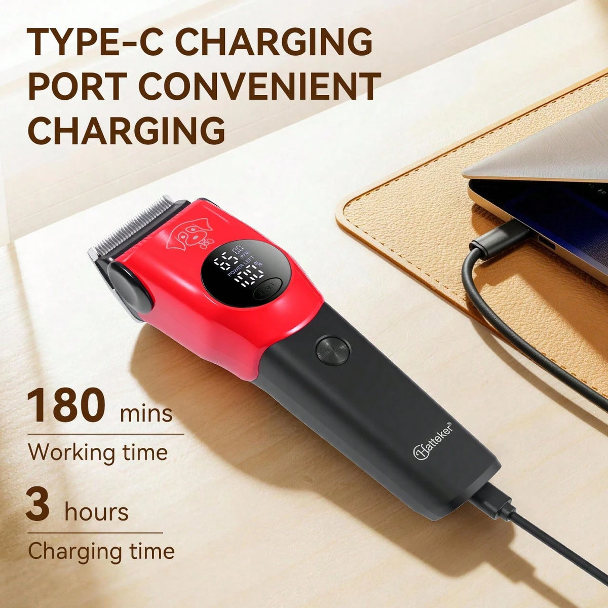 Hatteker 1pc Pet Hair Clipper For Large Dogs And Cats, USB Rechargeable Adjustable Speed Grooming Trimmer For Pet Shop