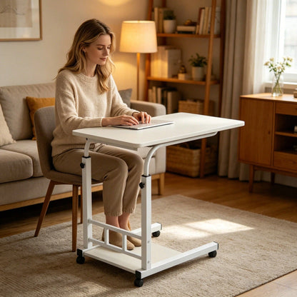 Height Adjustable C-Shaped Side Table With Wheels, Rolling Mobile Laptop Desk Overbed Table, Portable End Table Snack Tray Cart For Sofa Couch Bed Living Room Home Office Work Study Gaming, Perfect Gi