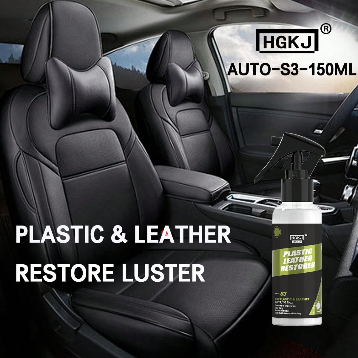 HGKJ-P105 Neutral PH Indoor Cleaner, Multi-Purpose Anti-Aging Leather Fabric Carpet Car Beauty Spray, Car Plastic Restorer, Black Gloss Car Cleaning Product, Plastic Leather Repair, Car Polishing, Car
