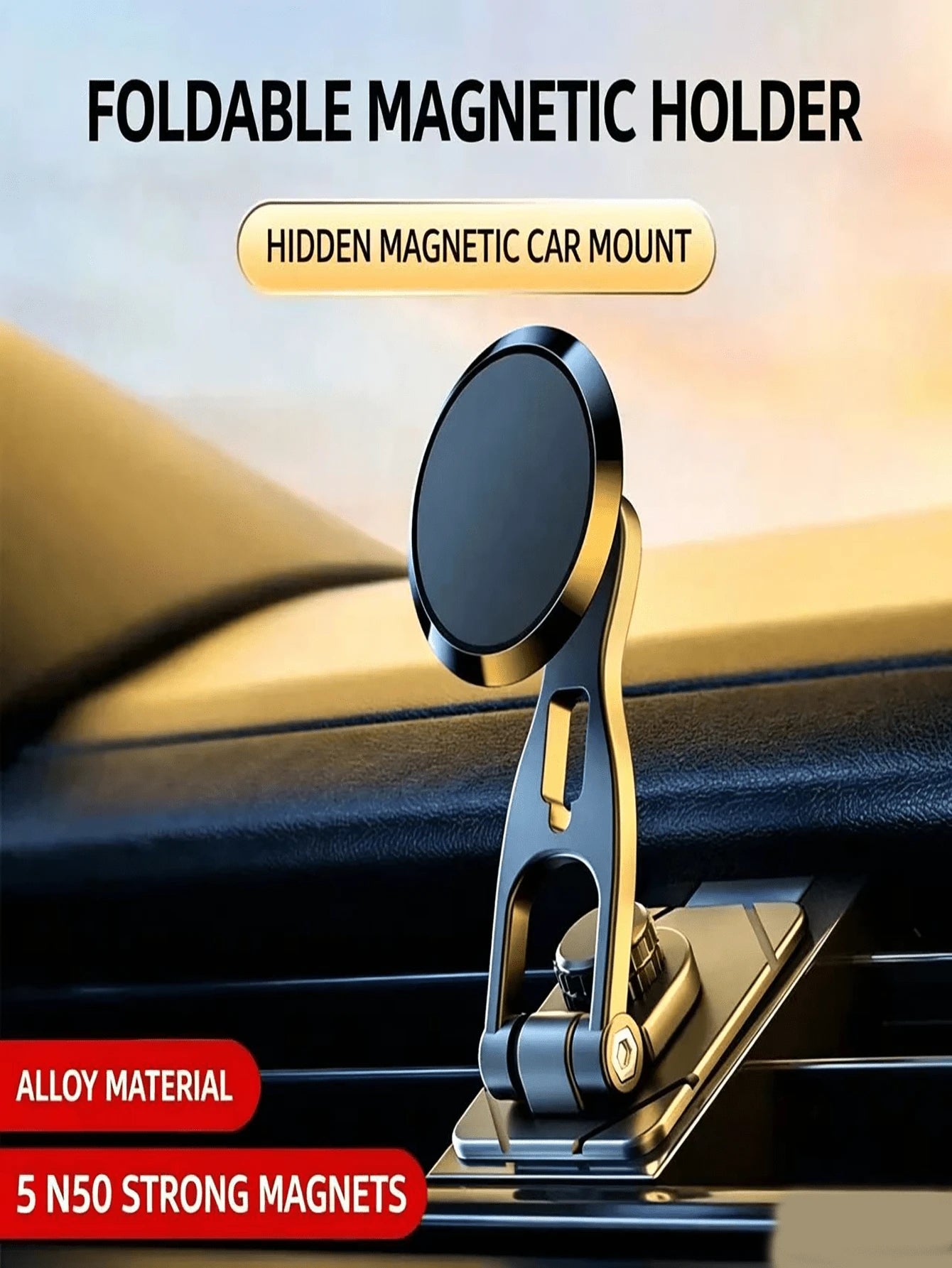 Hidden Foldable Magnetic Car Phone Holder- Multi-Function 720° Rotating Navigation Mount, Easy Installation, Strong Magnetic Suction, Adhesive Base, Convenient To Use, Stable And Secure, Enhances Dri