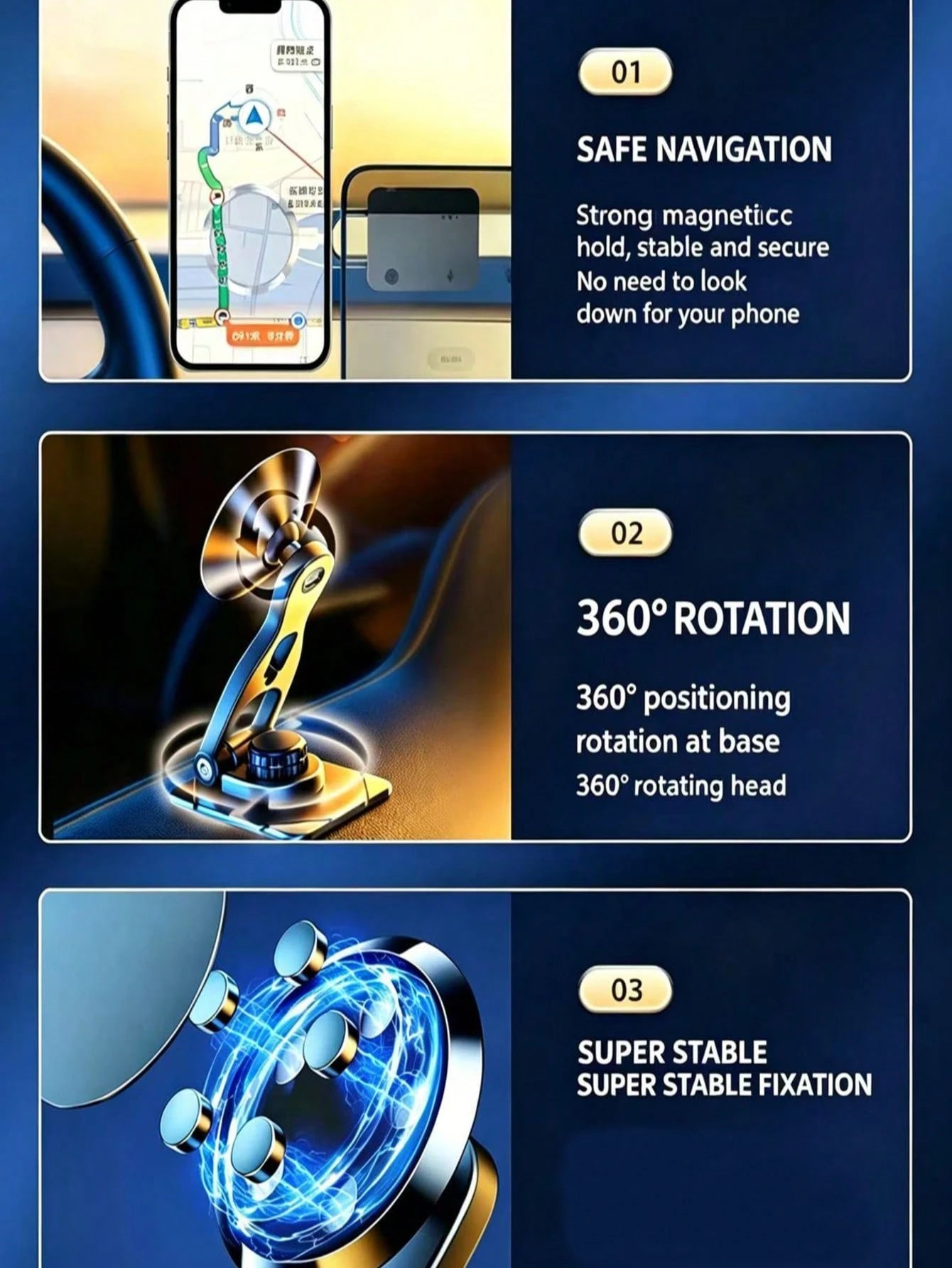 Hidden Foldable Magnetic Car Phone Holder- Multi-Function 720° Rotating Navigation Mount, Easy Installation, Strong Magnetic Suction, Adhesive Base, Convenient To Use, Stable And Secure, Enhances Dri