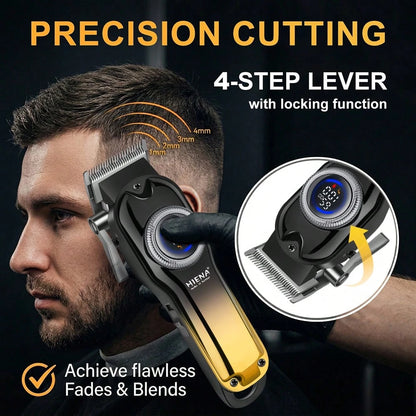HIENA 4-In-1 Professional Men's Hair Clipper Trimmer Set LCD Digital Display Wireless Hair Clipper Trimmer Shaver Nose Hair Trimmer Men's Grooming Tool Gift Set