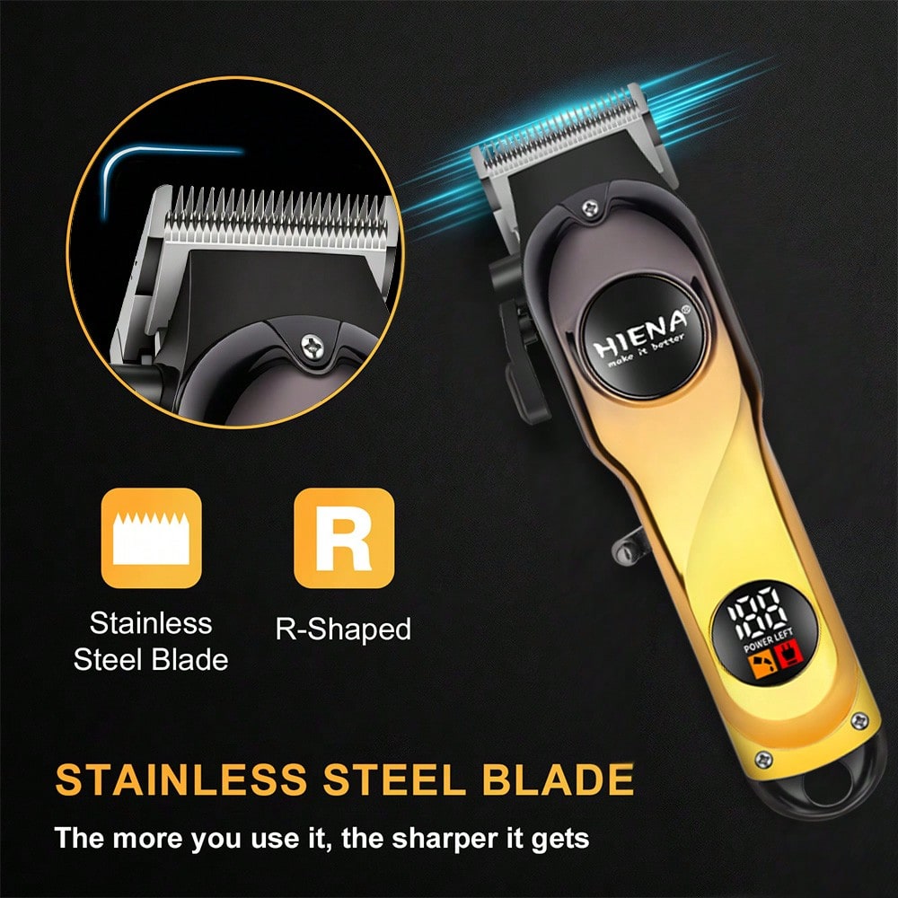 HIENA 4-In-1 Professional Men's Hair Clipper Trimmer Set LCD Digital Display Wireless Hair Clipper Trimmer Shaver Nose Hair Trimmer Men's Grooming Tool Gift Set