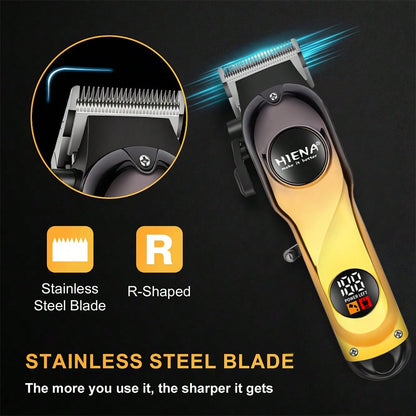 HIENA 4-In-1 Professional Men's Hair Clipper Trimmer Set LCD Digital Display Wireless Hair Clipper Trimmer Shaver Nose Hair Trimmer Men's Grooming Tool Gift Set