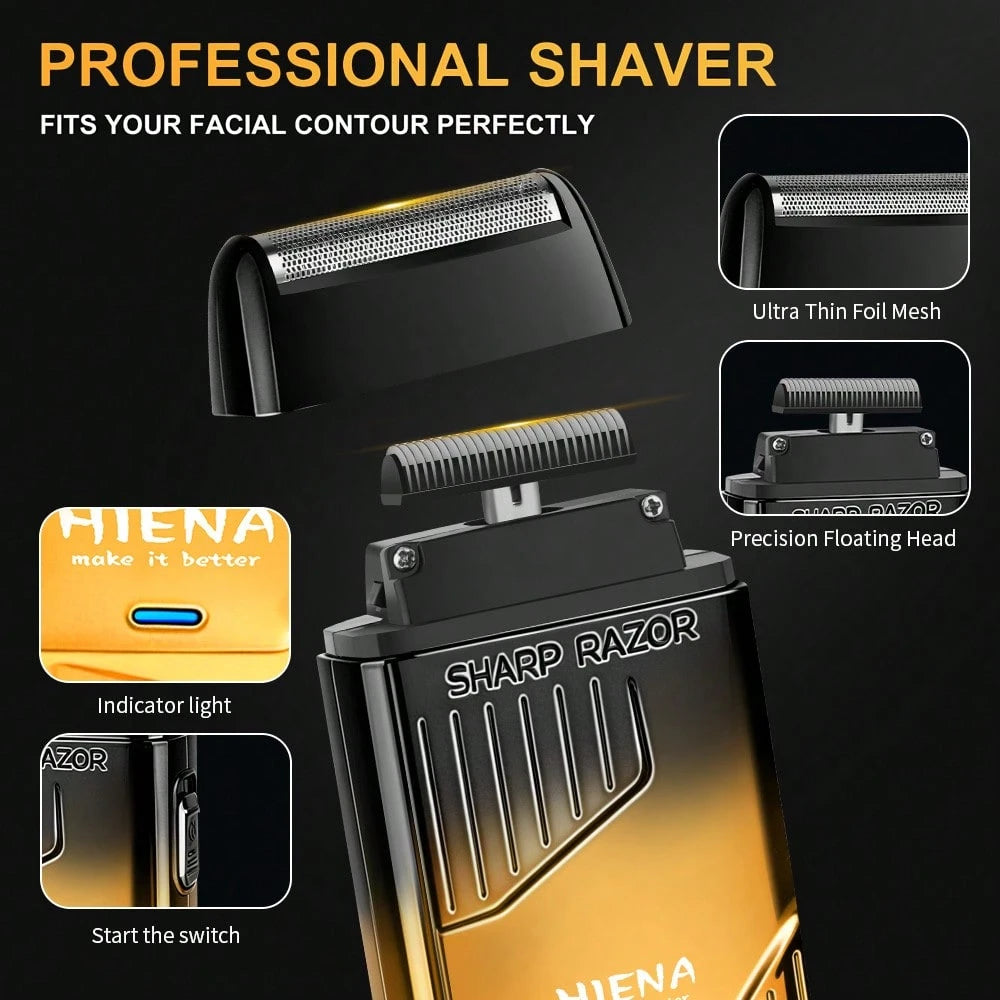 HIENA 4-In-1 Professional Men's Hair Clipper Trimmer Set LCD Digital Display Wireless Hair Clipper Trimmer Shaver Nose Hair Trimmer Men's Grooming Tool Gift Set