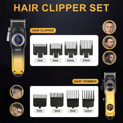 HIENA 4-In-1 Professional Men's Hair Clipper Trimmer Set LCD Digital Display Wireless Hair Clipper Trimmer Shaver Nose Hair Trimmer Men's Grooming Tool Gift Set