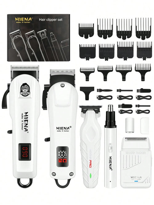HIENA Men's Professional Hair Clipper 5-Piece Set Includes 1 Cordless Hair Clipper, Shaver, Detailer, Nose Hair Trimmer, USB Charging Kit And Multiple Accessories, Fully Meeting Daily Personal Care Ne