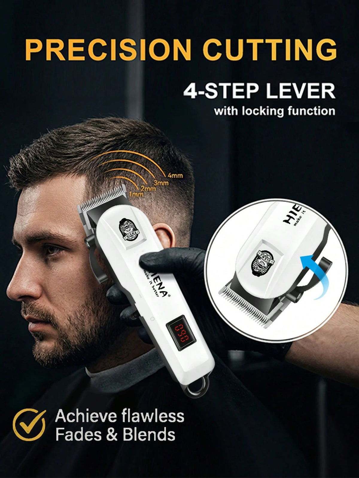 HIENA Men's Professional Hair Clipper 5-Piece Set Includes 1 Cordless Hair Clipper, Shaver, Detailer, Nose Hair Trimmer, USB Charging Kit And Multiple Accessories, Fully Meeting Daily Personal Care Ne