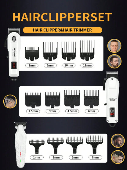 HIENA Men's Professional Hair Clipper 5-Piece Set Includes 1 Cordless Hair Clipper, Shaver, Detailer, Nose Hair Trimmer, USB Charging Kit And Multiple Accessories, Fully Meeting Daily Personal Care Ne