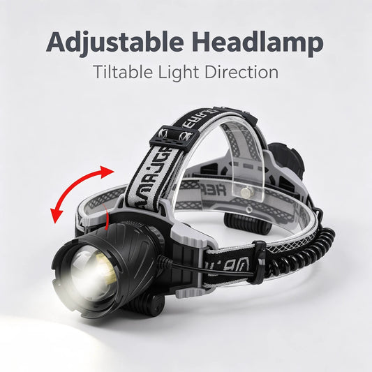 High Power Rechargeable LED Headlamp, Forehead Head Light With Variable Lighting Modes, USB Rechargeable Compact Wearable Head Torch, Durable Front Lamp For Outdoor Camping Mountaineering Security Pat