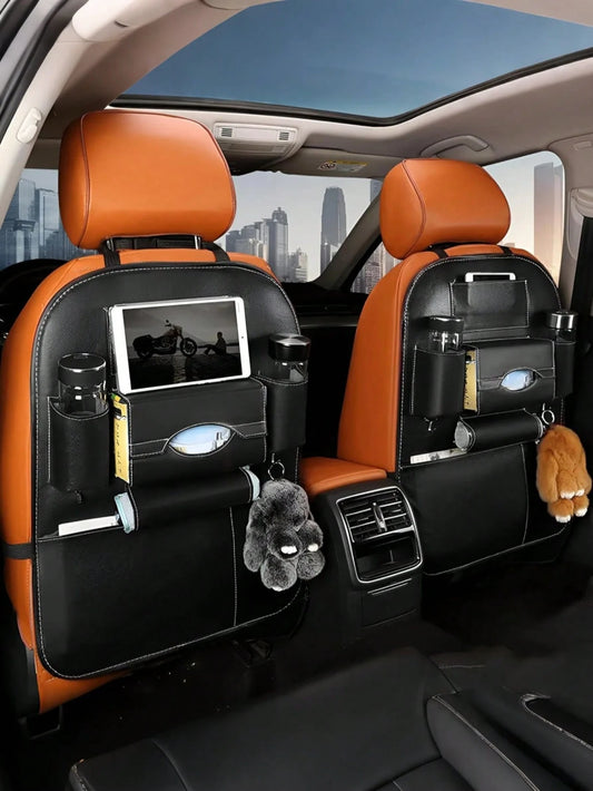 High Quality PU Leather Car Seat Back Storage Bag- Multifunctional Rear Seat Organizer Pouch: Car Travel Accessory Designed For Snacks, Toys And Electronics