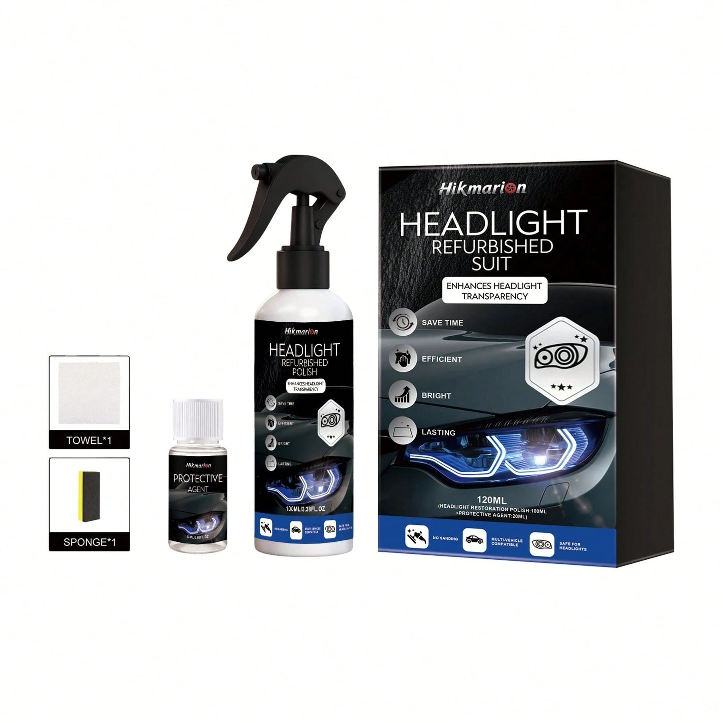 Hikmarion Headlight Restoration Kit: Daily Headlight Restoration, Cleaning, Stain Removal, And Brightening Treatment