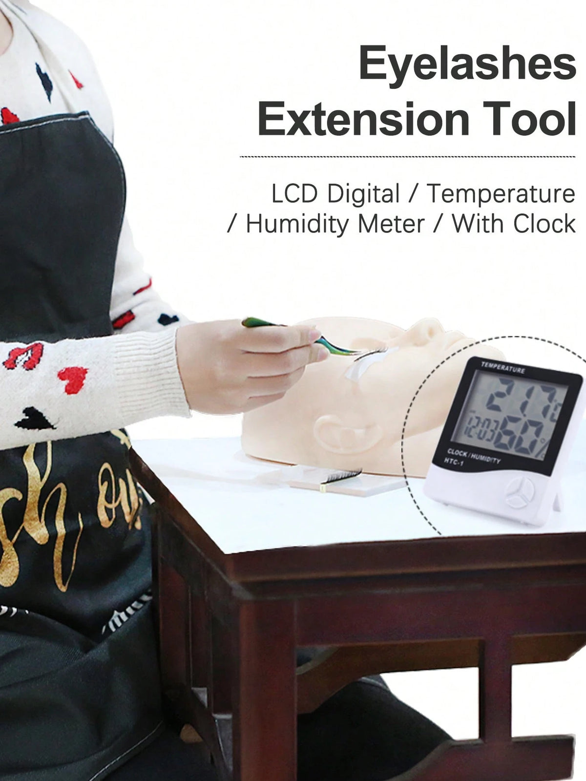 HMQ beauty Electronic Thermometer Hygrometer Lcd Digital Temperature Humidity Meter Adjustable Indoor Weather Station With Eyelash Extension Tool