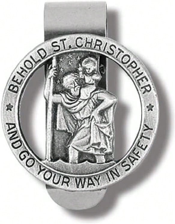 Hwojjha Round Saint St Christopher Go Your Way In Saftey Proctection Visor Clip, 1 3_8 Inch (Dia) (Pewter)