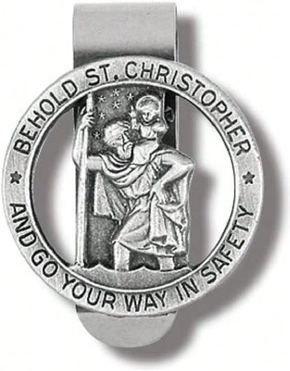Hwojjha Round Saint St Christopher Go Your Way In Saftey Proctection Visor Clip, 1 3_8 Inch (Dia) (Pewter)