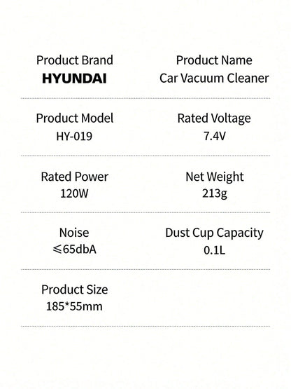 HYUNDAI HY-019 Cordless Handheld Vacuum Cleaner: Powerful Brushless Motor, Efficient Dust Removal, Lightweight And Portable, Suitable For Home And Car Use, Long Battery Life, White.