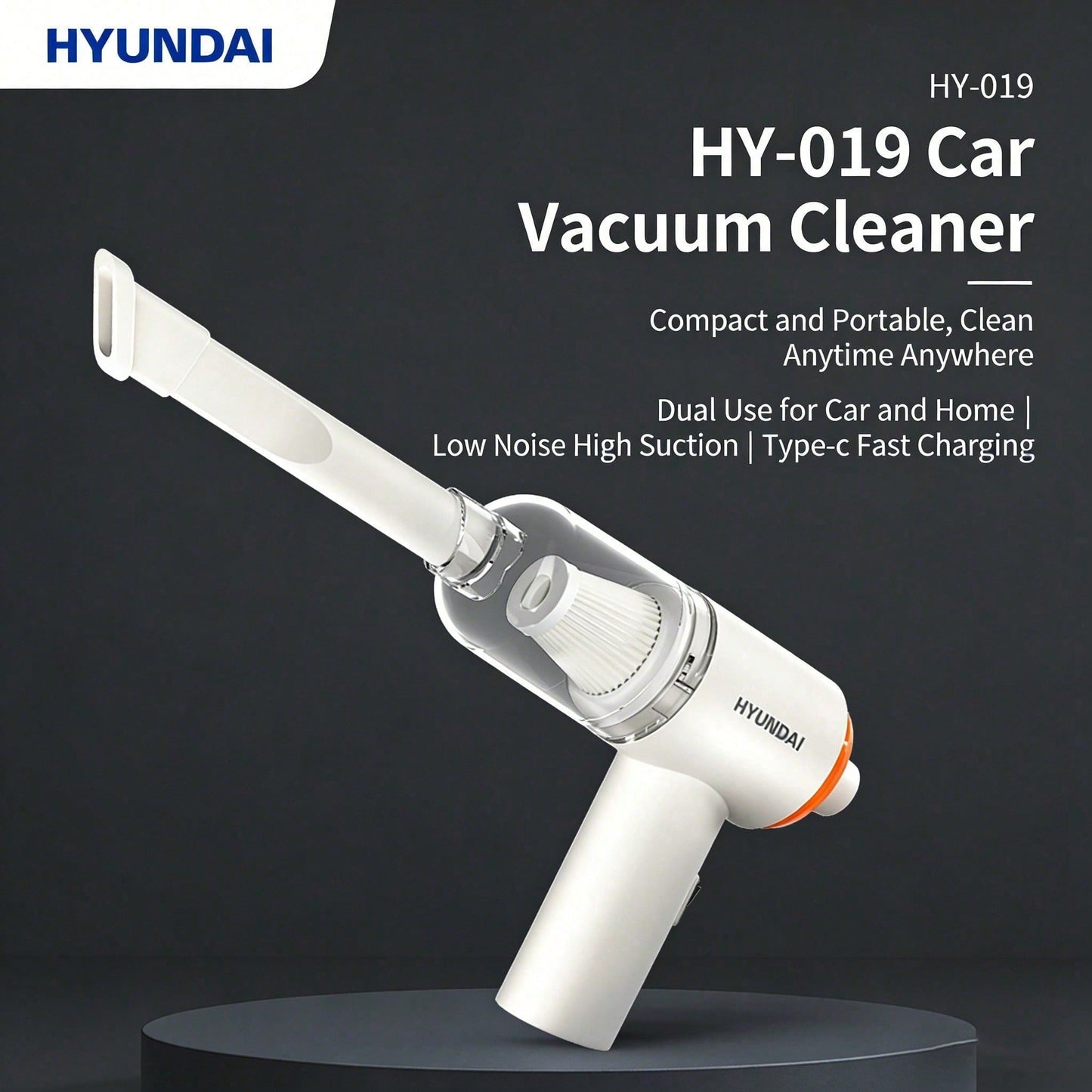 HYUNDAI HY-019 Cordless Handheld Vacuum Cleaner: Powerful Brushless Motor, Efficient Dust Removal, Lightweight And Portable, Suitable For Home And Car Use, Long Battery Life, White.