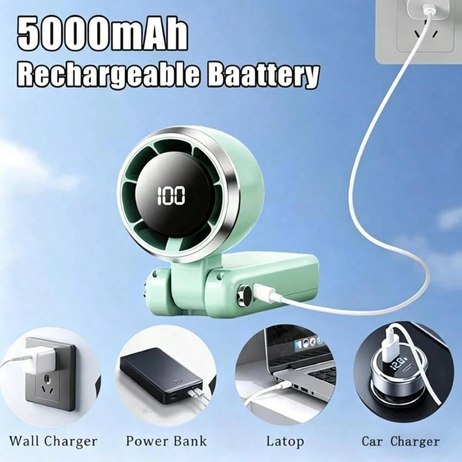 Ice-Cold Turbo Fan, Portable Handheld Fan- With 5-Speed Wind, 5000mAh Rechargeable Battery Life, Perfect For Travel, Outdoor Activities, Camping, And Hiking| An Excellent Gift For Both Men And Women