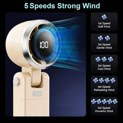 Ice-Cold Turbo Fan, Portable Handheld Fan- With 5-Speed Wind, 5000mAh Rechargeable Battery Life, Perfect For Travel, Outdoor Activities, Camping, And Hiking| An Excellent Gift For Both Men And Women