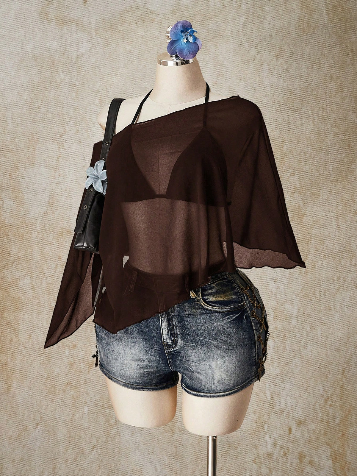 ICON Plus Size Chiffon Wrap Triangle Cup Tie Camisole Top 2 Pieces Set For Women