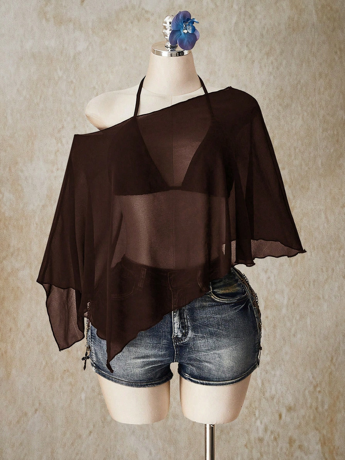 ICON Plus Size Chiffon Wrap Triangle Cup Tie Camisole Top 2 Pieces Set For Women