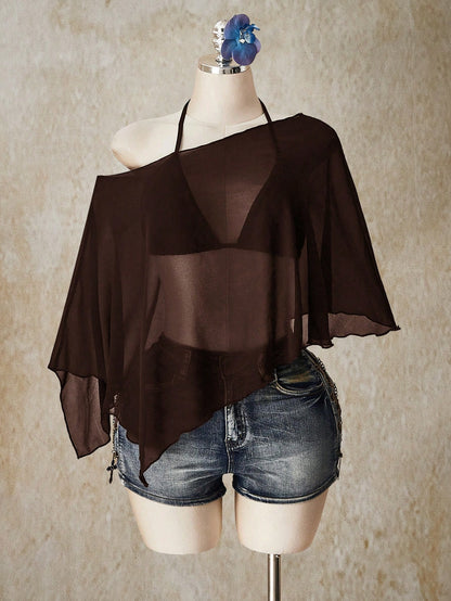 ICON Plus Size Chiffon Wrap Triangle Cup Tie Camisole Top 2 Pieces Set For Women