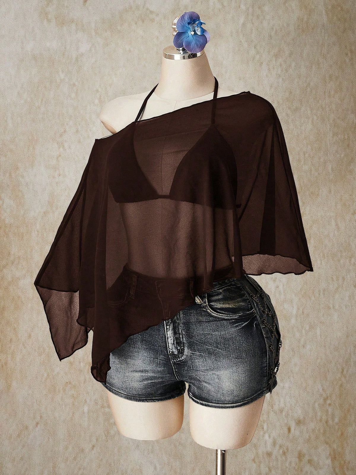 ICON Plus Size Chiffon Wrap Triangle Cup Tie Camisole Top 2 Pieces Set For Women