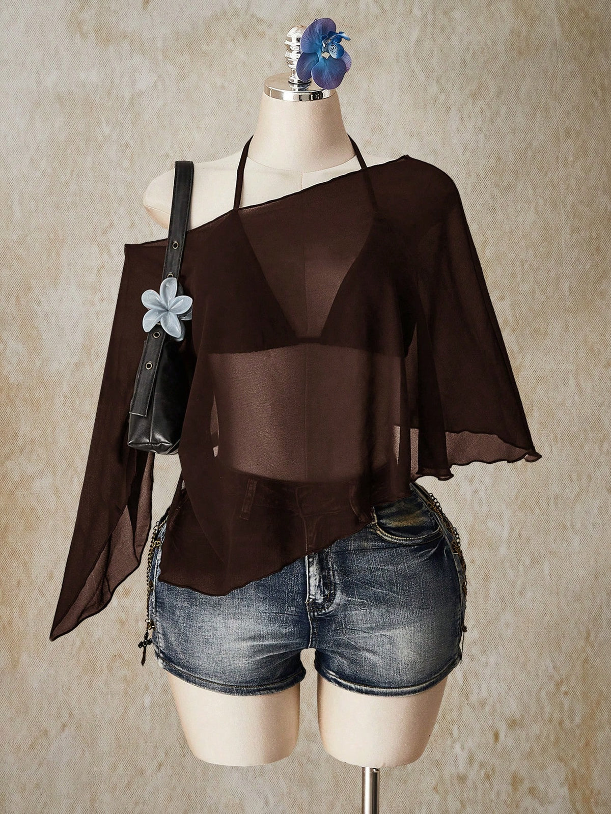 ICON Plus Size Chiffon Wrap Triangle Cup Tie Camisole Top 2 Pieces Set For Women