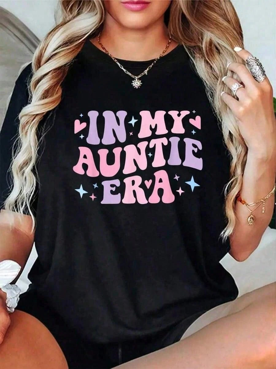 In My Auntie Era Baby Announcement For Aunt Mother S Day T-Shirt Casual Short Sleeve Shirt