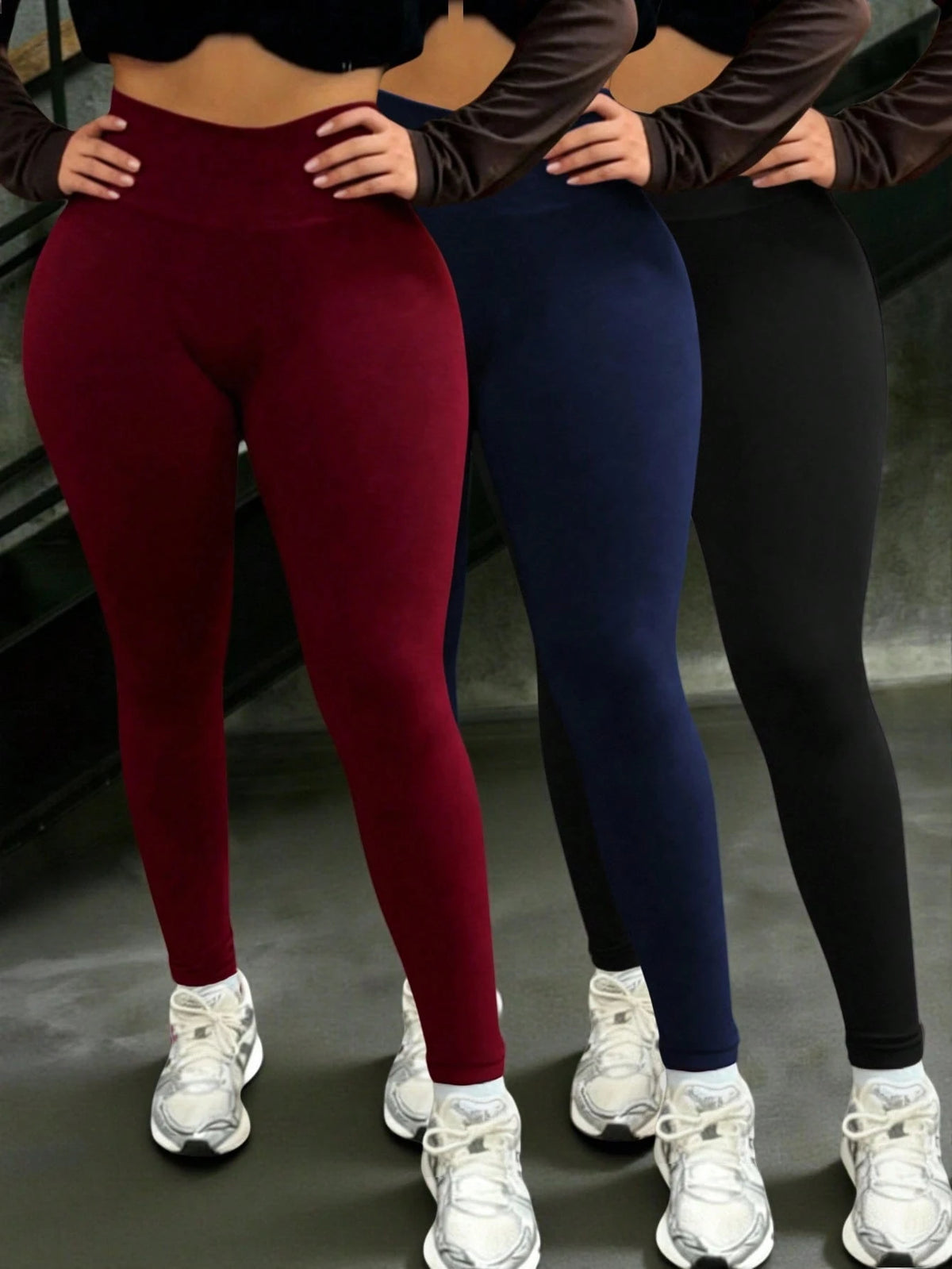INAWLY 3pcs Women's Casual Solid Color High Waist Slimming Pants