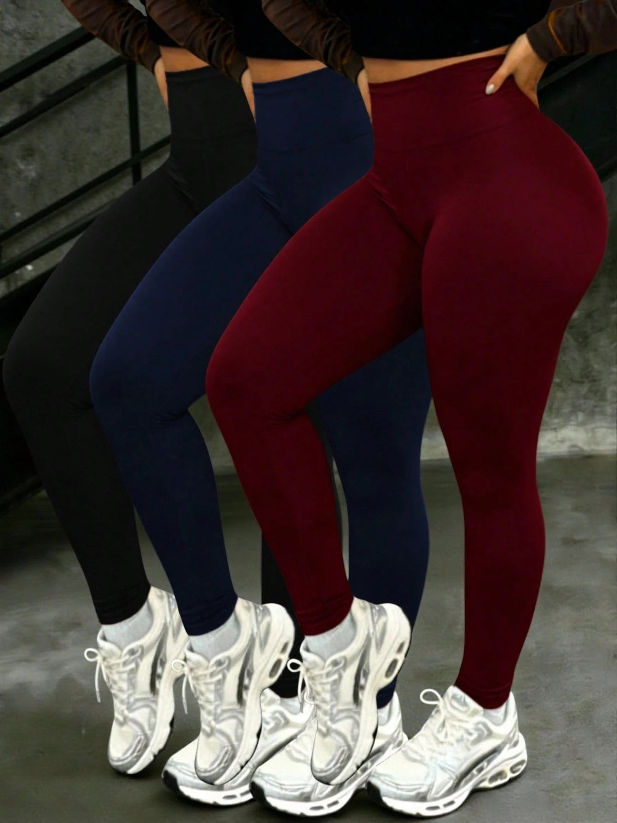 INAWLY 3pcs Women's Casual Solid Color High Waist Slimming Pants