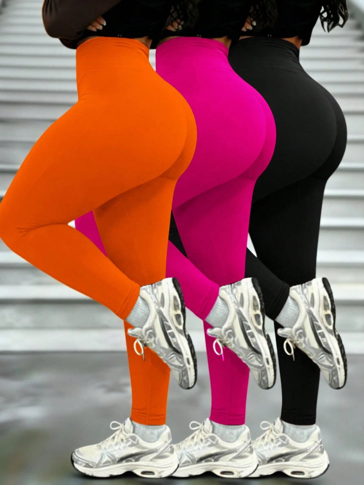 INAWLY 3pcs Women's Casual Solid Color High Waist Slimming Pants