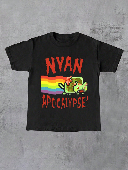 INAWLY Plus Size Cartoon Graphic Casual T-Shirt, Y2K Hippy Gothic Women Round Neck T-Shirt Graphic Tees Women Tops, For Summer