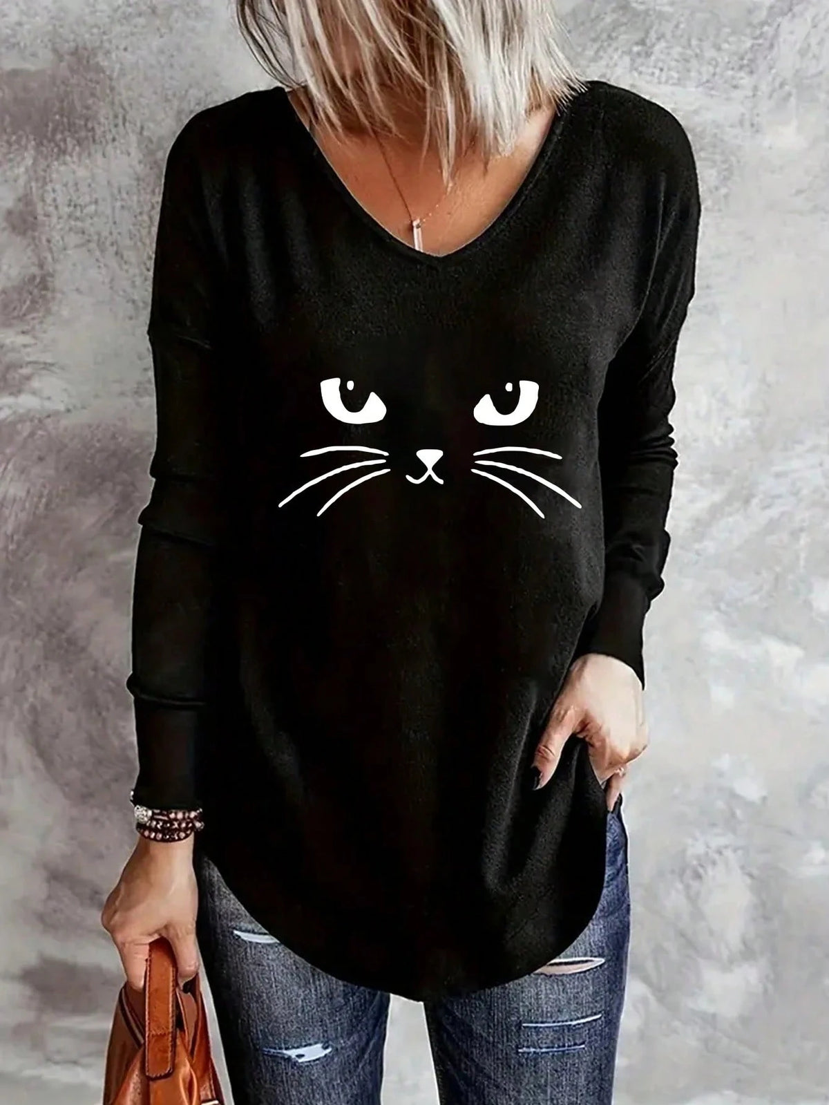 INAWLY Plus Size Cartoon Printed Long Sleeve T-Shirt Graphic Tees Women Tops For Spring Fall