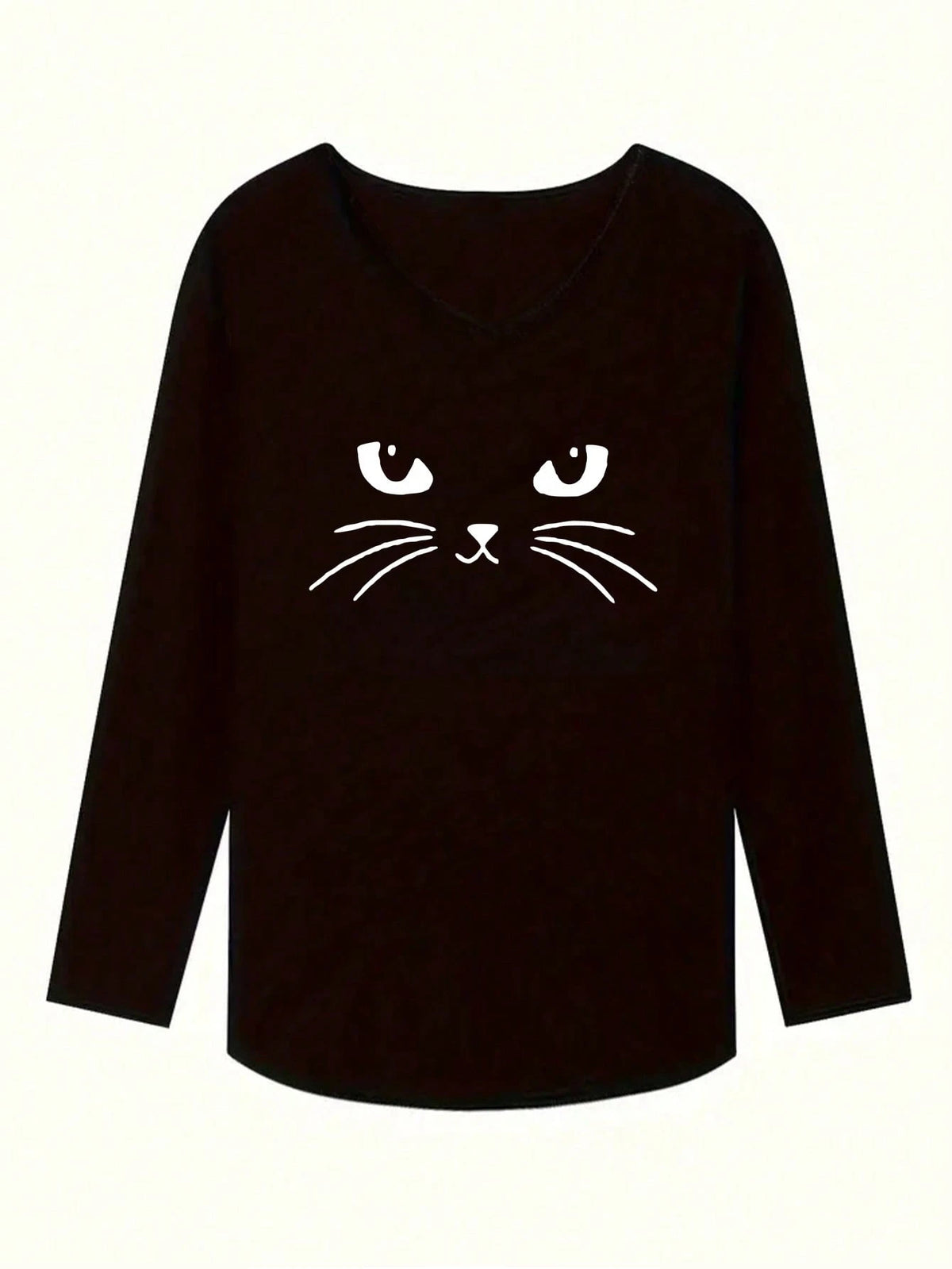 INAWLY Plus Size Cartoon Printed Long Sleeve T-Shirt Graphic Tees Women Tops For Spring Fall